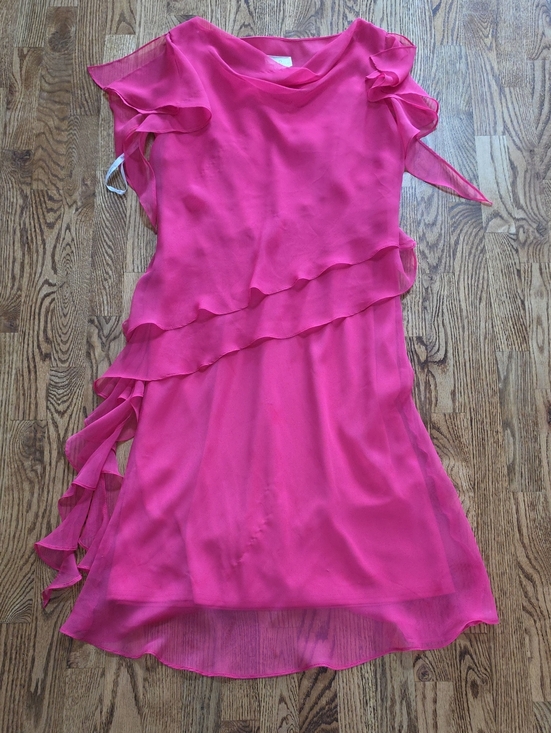 Joseph Ribkoff Dresses & Skirts - (12) Joseph Ribkoff Vibrant Hot Pink Ruffle Dress Prom Wedding 80s Chiffon Flirt